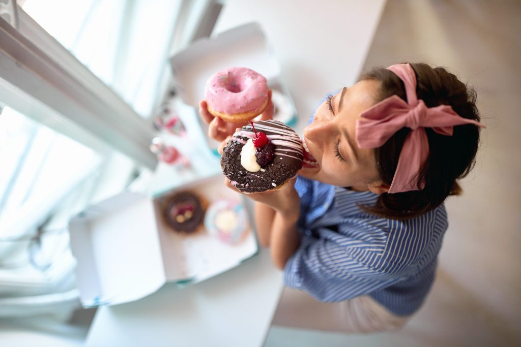 Woman Eating Donuts Sugar Addiction